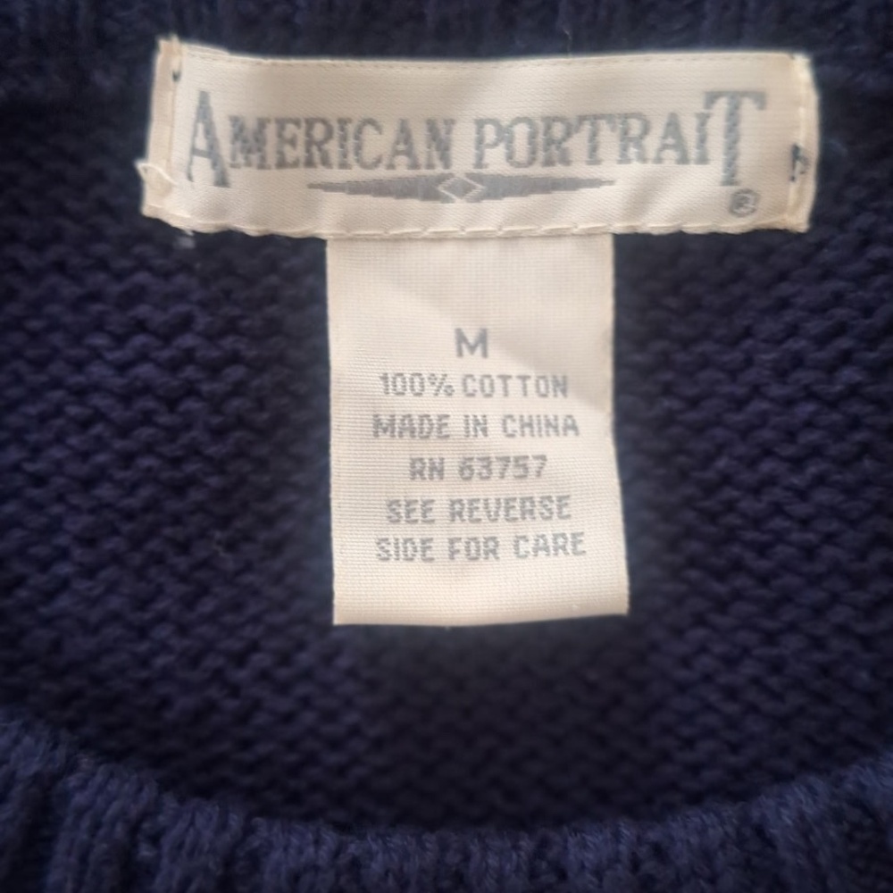American Portrait USA Flag Retro Americana Knit Sweater Navy Blue Patriotic Sz M - Picture 7 of 8